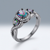 Avera 1.43Ct Hematite Plated Mystic And Cubic Zirconia Three Stone Twisted Shank Ring — 5 / Multi — view 1
