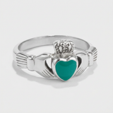 Avera Stainless Steel Irish Claddagh Ring With Enamel Heart — 5 / Green — view 2
