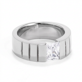 Avera Men's 8mm Stainless Steel Band With Tension Set Radiant Cut Cz — 8 / Silver — view 1
