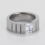 Avera Men's 8mm Stainless Steel Band With Tension Set Radiant Cut Cz — 8 / Silver — view 3