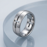 Avera Men's 7mm Laser Cut Cross Stainless Steel Band — 8 / Silver — view 1