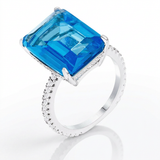 Avera 15Ct Plated Emerald Cut Pave Ring With Blue Stone — 5 / Blue — view 1