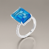 Avera 15Ct Plated Emerald Cut Pave Ring With Blue Stone — 5 / Blue — view 2