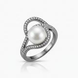 Avera Hematite Pearl Interlocked Double Teardrop Ring — 5 / Black — view 1