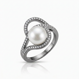 Avera Hematite Pearl Interlocked Double Teardrop Ring — 5 / Black — view 2