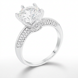 Avera Cz Round Solitaire Quad Micropave Ring In Sterling Silver — 5 / Silver — view 1