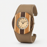 Avera Brenna Wood Inspi Leather Cuff Watch — One Size / Beighe/Khaki — view 1