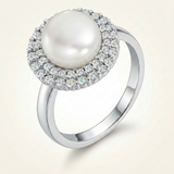Avera Ethereal Pearl Double Halo Cocktail Ring in Silver — 5 / Silver — view 1
