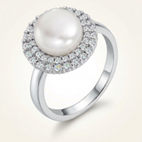Avera Ethereal Pearl Double Halo Cocktail Ring — 5 / Silver — view 1
