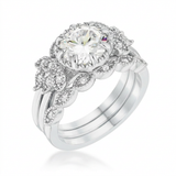 Avera 2.25Ct Round Cut Cubic Zirconia Trio Laurel Leaf Engagement Set — 5 / Silver — view 1