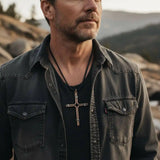 Handmade Large Copper and Silver Wire Cross Necklace for Men
