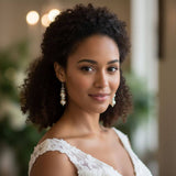Bridal Sterling Silver Stacked Crystal and Pearl Earrings