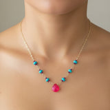 Gold Filled Pink Chalcedony Turquoise Gemstone Drop Necklace