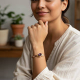 LOVE Stamped Gold Wire Wrapped Purple Druzy Copper Cuff