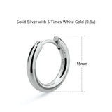 Men's Silver Hoop Earrings in White Gold - 15mm Earrings 
