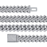 Moissanite Diamond Prong Cuban Link Chain in White Gold - 15mm 