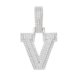 Moissanite Inital Letter Pendant in Solid Silver White Gold Charms & Pendants S925 White Gold V
