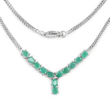 1.69 Carat Genuine Emerald and White Diamond .925 Sterling Silver Necklace