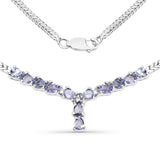 1.69 Carat Genuine Tanzanite and White Diamond .925 Sterling Silver Necklace
