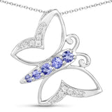 0.53 ct. Genuine Tanzanite and White Zircon .925 Sterling Silver Necklace