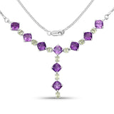 8.28 Carat Genuine Amethyst and Peridot .925 Sterling Silver Necklace