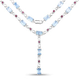 12.23 Carat Genuine Blue Topaz and Ruby .925 Sterling Silver Necklace