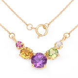 2.31 Carat Genuine Multi Stones 14K Yellow Gold Necklace