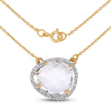 14K Yellow Gold Plated 9.68 Carat Genuine Crystal Quartz & White Topaz .925 Sterling Silver Necklace