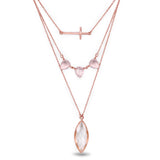 14K Rose Gold Plated 10.62 Carat Genuine Crystal Quartz & Rose Quartz .925 Sterling Silver Necklace
