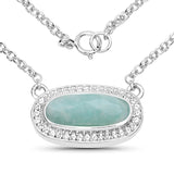 2.60 Carat Genuine Amazonite and White Topaz .925 Sterling Silver Necklace