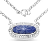 2.41 Carat Genuine Blue Aventurine and White Topaz .925 Sterling Silver Necklace