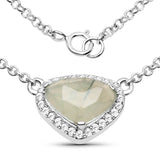 3.42 Carat Genuine Prehnite and White Topaz .925 Sterling Silver Necklace