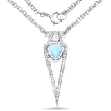 0.89 Carat Genuine Larimar and White Topaz .925 Sterling Silver Necklace