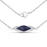 1.20 Carat Genuine Blue Aventurine and White Topaz .925 Sterling Silver Necklace