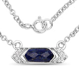 0.75 Carat Genuine Blue Aventurine and White Topaz .925 Sterling Silver Necklace