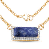 18K Yellow Gold Plate 2.35 Carat Genuine Blue Aventurine & White Topaz .925 Sterling Silver Necklace
