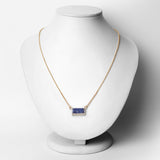 18K Yellow Gold Plate 2.35 Carat Genuine Blue Aventurine & White Topaz .925 Sterling Silver Necklace