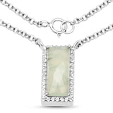 2.18 Carat Genuine Prehnite and White Topaz .925 Sterling Silver Necklace