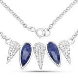 2.46 Carat Genuine Blue Aventurine and White Topaz .925 Sterling Silver Necklace