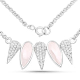 4.34 Carat Genuine Rose Quartz and White Topaz .925 Sterling Silver Necklace