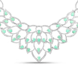25.66 Carat Genuine Emerald and White Diamond .925 Sterling Silver Necklace