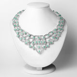 25.66 Carat Genuine Emerald and White Diamond .925 Sterling Silver Necklace