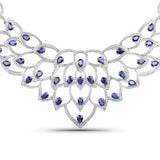 31.10 Carat Genuine Glass Filled Sapphire and White Diamond .925 Sterling Silver Necklace