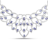 25.66 Carat Genuine Tanzanite and White Diamond .925 Sterling Silver Necklace