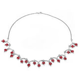 12.27 Carat Genuine Glass Filled Ruby and White Diamond .925 Sterling Silver Necklace
