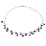13.53 Carat Genuine Glass Filled Sapphire and White Diamond .925 Sterling Silver Necklace