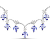 9.75 Carat Genuine Tanzanite and White Diamond .925 Sterling Silver Necklace