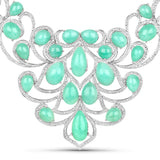 110.54 Carat Genuine Emerald and White Diamond .925 Sterling Silver Necklace