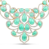 18K Yellow Gold Plated 110.54 Carat Genuine Emerald and White Diamond .925 Sterling Silver Necklace