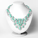 110.54 Carat Genuine Emerald and White Diamond .925 Sterling Silver Necklace